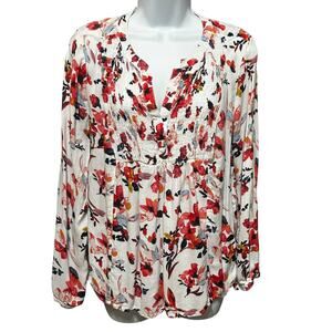 Lucky Brand Women Boho Floral Peasant Top M White Red Babydoll Cottagecore Fairy